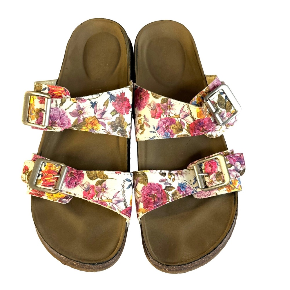 Madden Girl Floral Double Strap Buckle Sandals‎ Womens Size 7.5M Boho Cork Sole